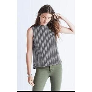Madewell Navy/White Stripe hi-low tank. Mockneck, 100% Cotton SM